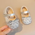 thumbnail image 4 of Kids Girl Silver Glitter Flats Sparkly Princess Dress Shoes Flower Girl Wedding Party Bow PU Kids Shoes Sizes 4-10,Size 4.5, 4 of 6