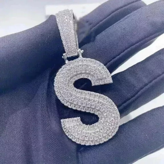 2.30Ct Round Cut Real Moissanite Customize Letter Pendant 14K White Gold Plated