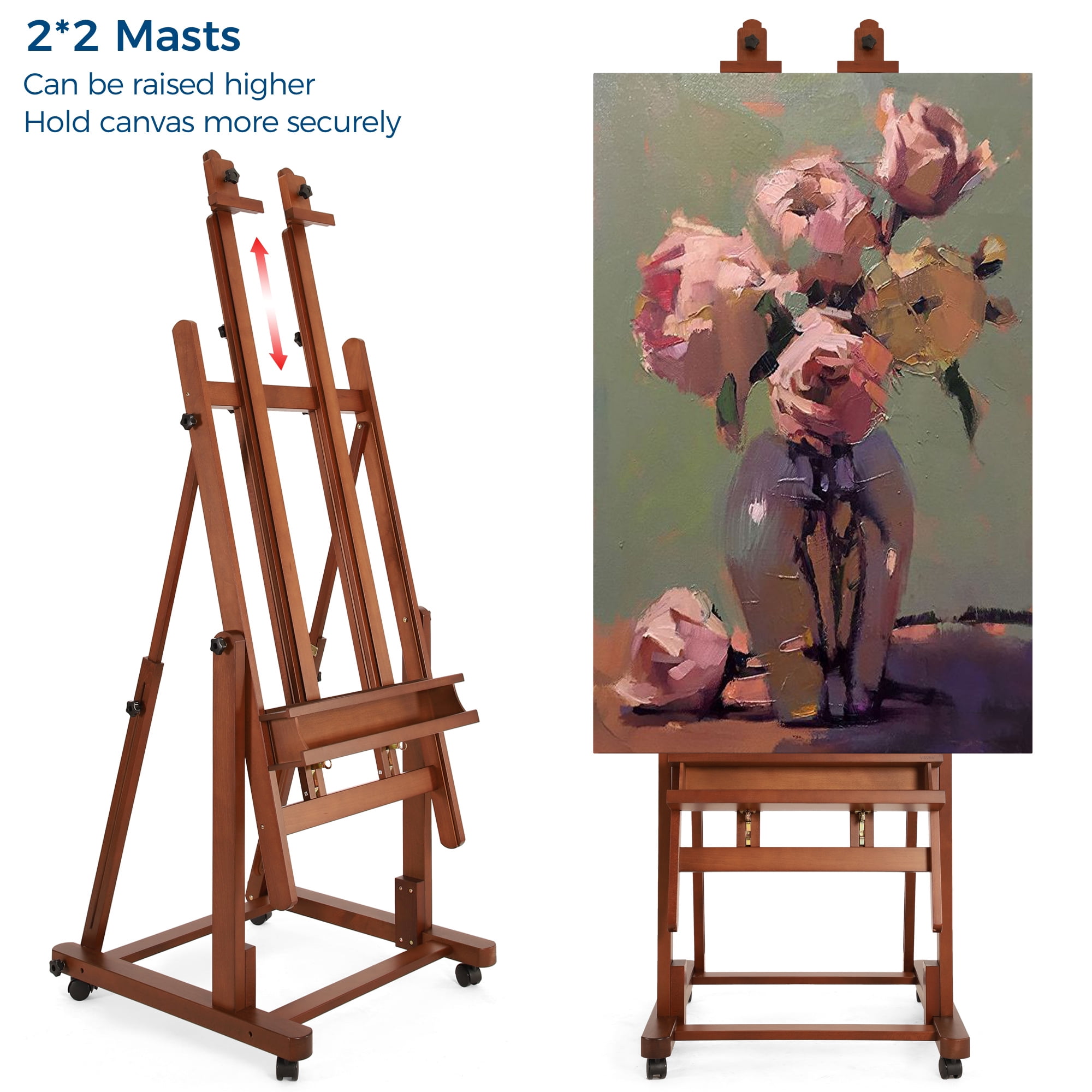 VISWIN Double Mast Extra Large H-Frame Easel,Hold Canvas up to 83"-Walnut