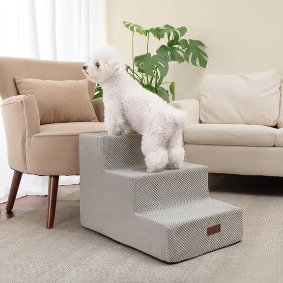 3-Step Dog Pet Stairs 16"-20" High – Non-Slip Balanced, Tool-Free & Pet-Friendly, for Small/Large Dogs & Cats to Climb Bed/Couch (23.715.815.8 IN 33D, Grey)