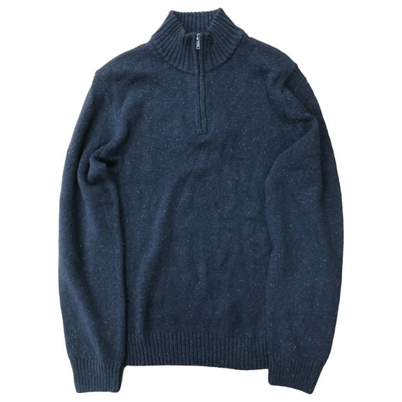 Mens Navy Blue Speckle Pull-Over Quarter Zip Sweater Top Large