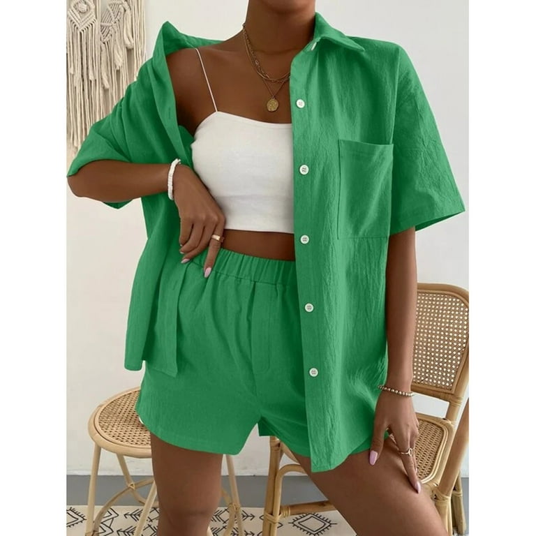 Casual Elegant Solid V Neck Short Sleeve Two Pieces(3 Colors) Casual Elegant Solid V Neck Short Sleeve Two Pieces(3 Colors)