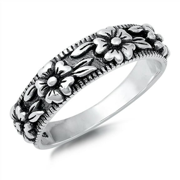 Ornate Woodland Flower Leaf Ring .925 Sterling Silver Band Jewelry Female Male Unisex Size 7