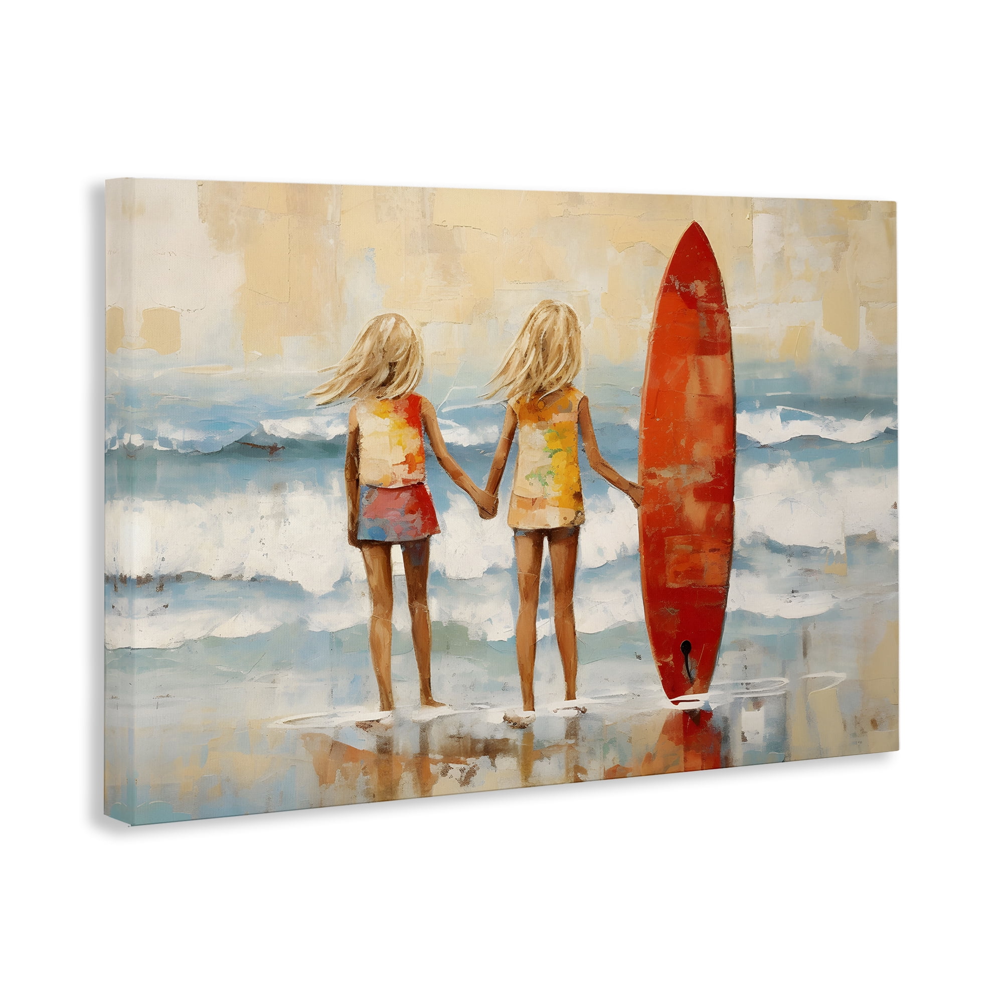 Stupell Industries Kids & Beach Surfboard People Painting Wrapped Canvas Art Print Wall Art, 45 x 30