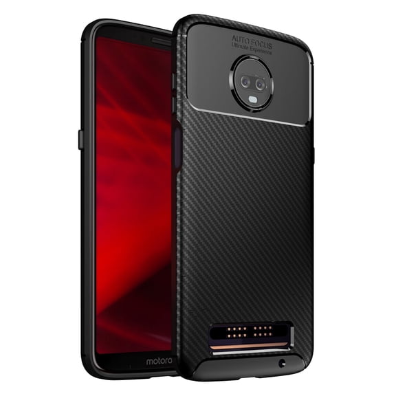 Moto Z3 Play Case, Kaesar Premium TPU Carbon Fiber Texture Shell Design Slim Fit Flexible Lightweight Durable Protective Case Cover for Motorola Moto Z Play 3rd Generation (Black)
