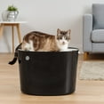thumbnail image 3 of IRIS USA Round Top Entry Cat Litter Box Litter Particle Catching Cover and Privacy Walls with Scoop, Black/Light Gray, 3 of 6