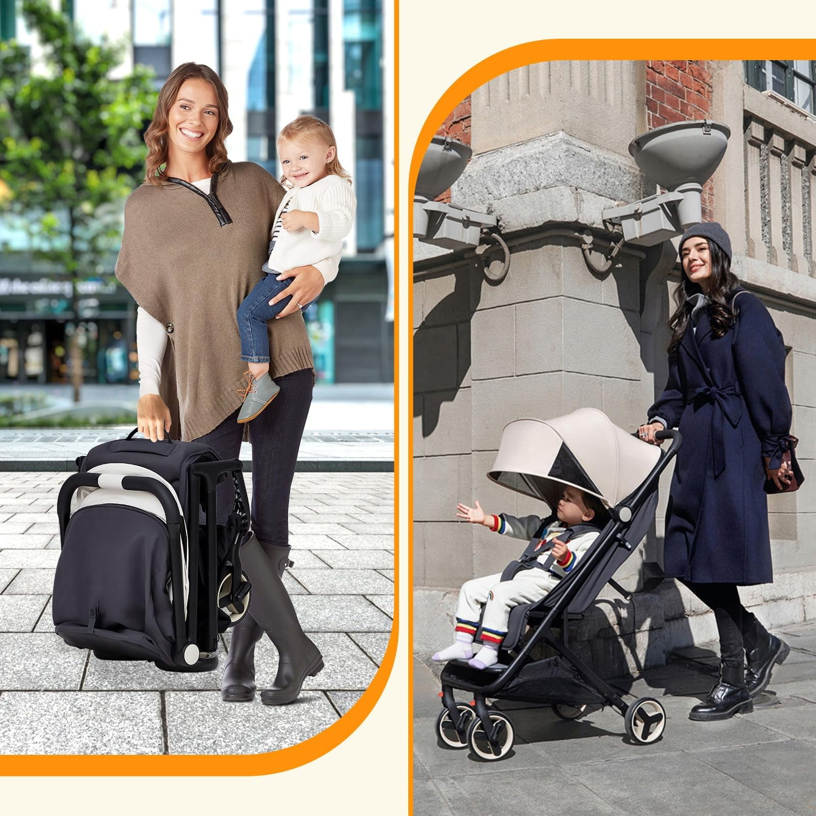 Ataucjin Lightweight Stroller Compact One-Hand Fold Travel Stroller Compact Stroller With Canopy Storage Basket Multi-Position Recline Seat Infant And Toddler Stroller For Airplane Friendly