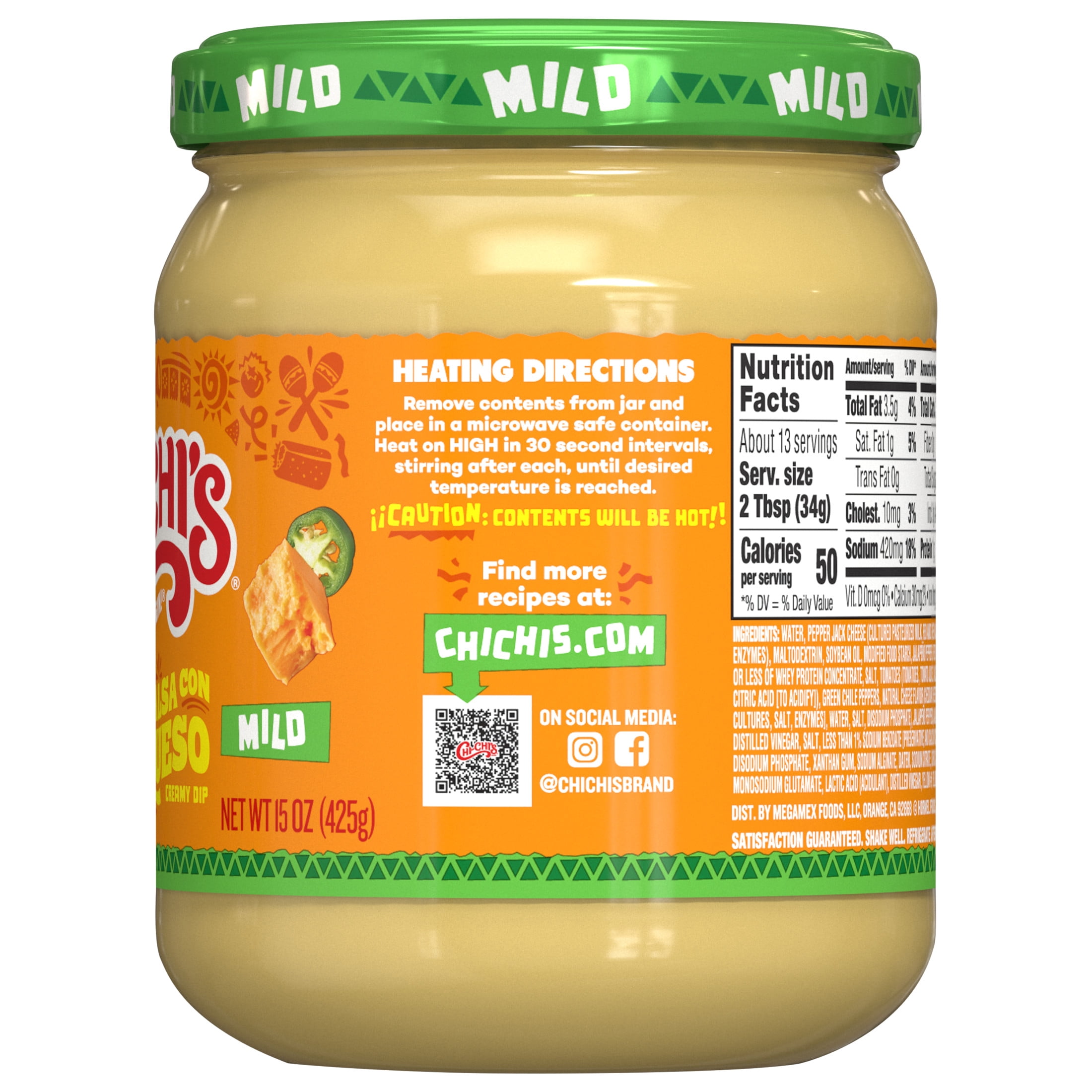 (2 pack) CHI CHI'S Salsa Con Queso, Mild, Cheese Dip, Nacho Topping, Shelf Stable, 15 oz Glass Jar
