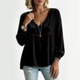 thumbnail image 5 of Xdegoge Women's Long Sleeve V Neck Tops Velvet Blouses Lace Trim Peplum Babydoll Shirts Casual Fall Tunic Tops for Women, 5 of 7