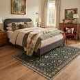 thumbnail image 2 of KUETH 2x6 Low Pile Art Style Runner Rug, Machine Washable Soft Non Slip Backing Rug Runner, TEAL BLOOM Rug for Hallway Kitchen Bedroom, 2 of 5