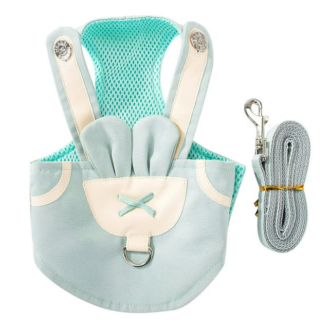 Pet Vest Harness Leash, Button Design Adjustable Soft Pet Harness Leash Breathable Mesh for Walk Dark Green Rabbit,Light Blue Jeans,Cherry Red