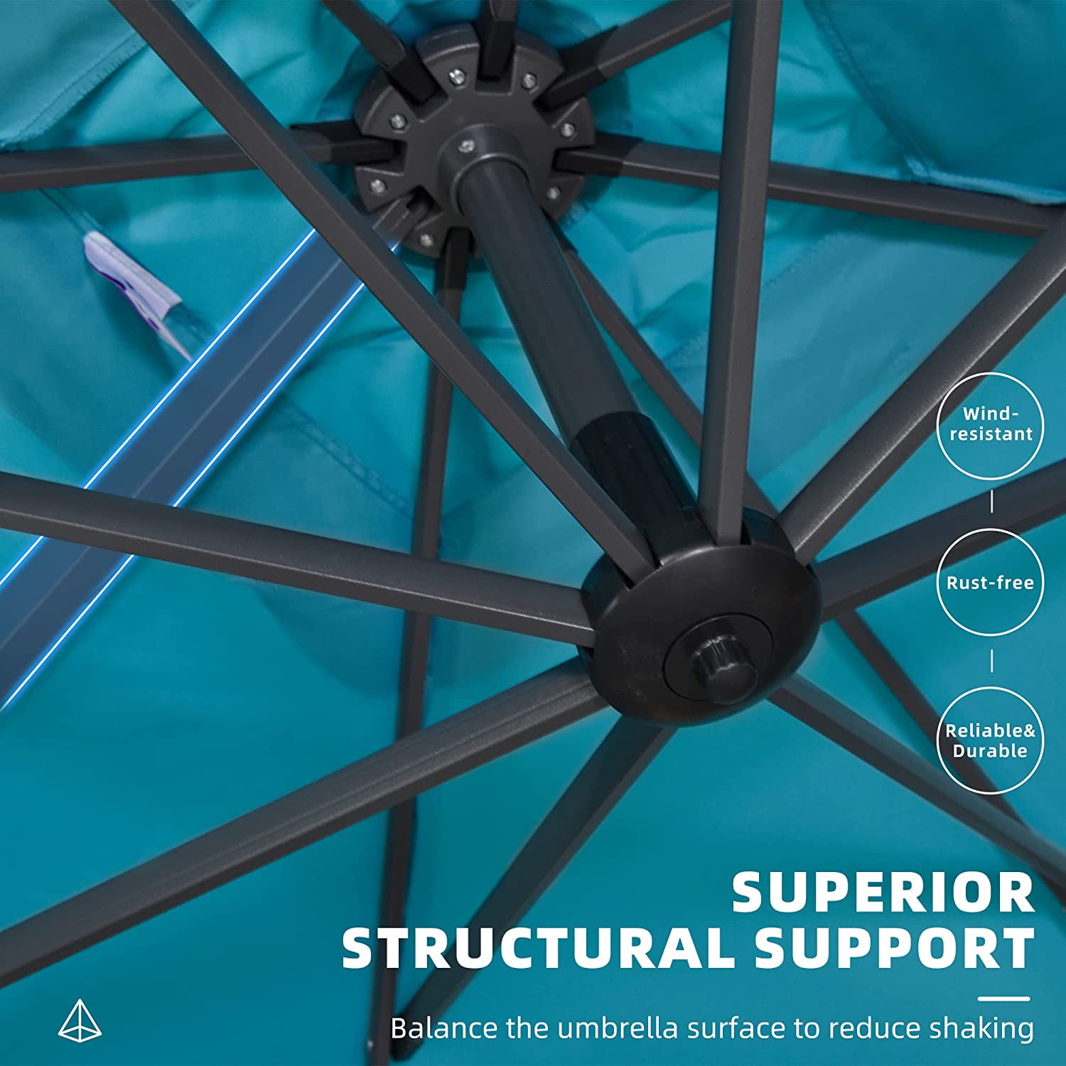 PURPLE LEAF 9x9 Ft Cantilever Umbrella Square Outdoor Patio Umbrella Large Offset Hanging Umbrella Aluminum Umbrella with 360°Rotation Adjustable Garden Pool Umbrella,Turquoise Blue