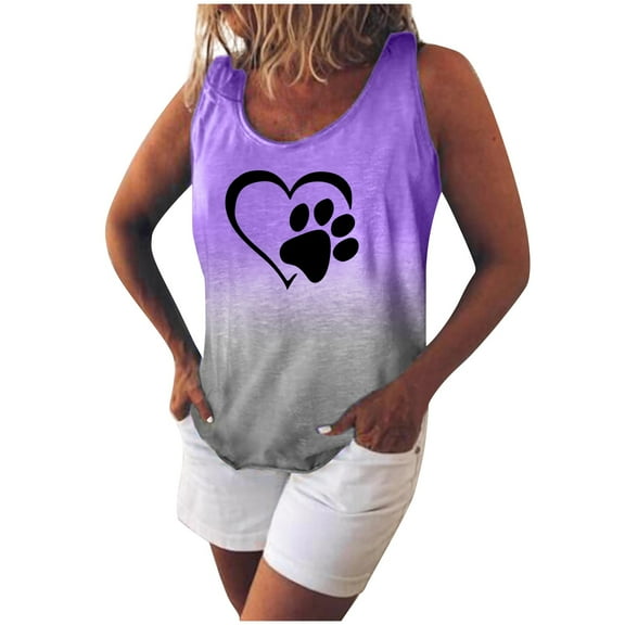Women's Summer V-Neck Loose Print Sleeveless Tank Top