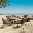 thumbnail image 3 of Harper & Bright Designs Rattan Patio Dining Set for 6, All-Weather Outdoor Furniture Set with Dining Table and Chairs, Acacia Wood Tabletop, Metal Frame for Garden Backyard, Grey, 3 of 12