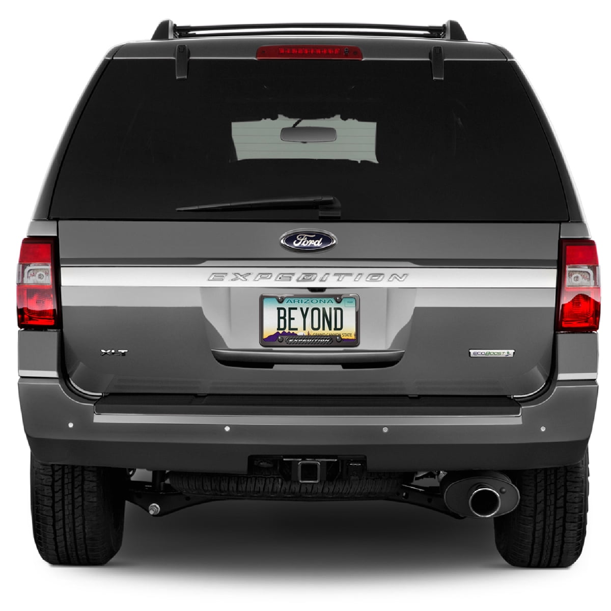 iPick Image for Ford Expedition Real Carbon Fiber Insert Gunmetal Chrome Stainless Steel License Plate Frame, Official Licensed
