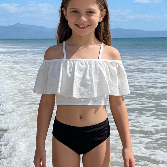 Shachafan Stylish Two Tone Girls Swimsuit For And Juniors High Waist Bikini With Adjustable Ties Comfortable Swimwear For Youth Swimming Pool Beach Toddler Guard Swimsuit