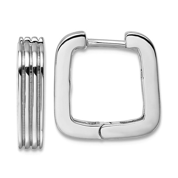 925 Sterling Silver Rhodium Plated Polished and Grooved Square Hoop Earrings 14.2x14.3mm Wide 3.5mm Thick Hoop Earring f