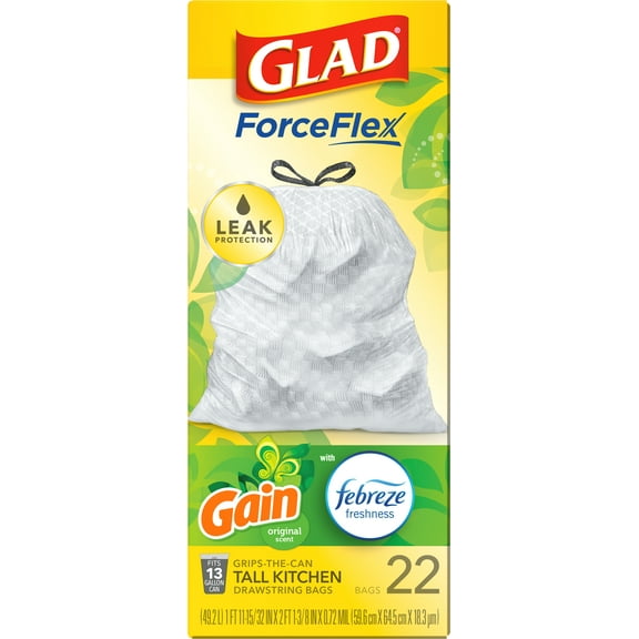 Glad Forceflex DrawString, Gain Scent, Odorshield, 13 gallon, 22 count