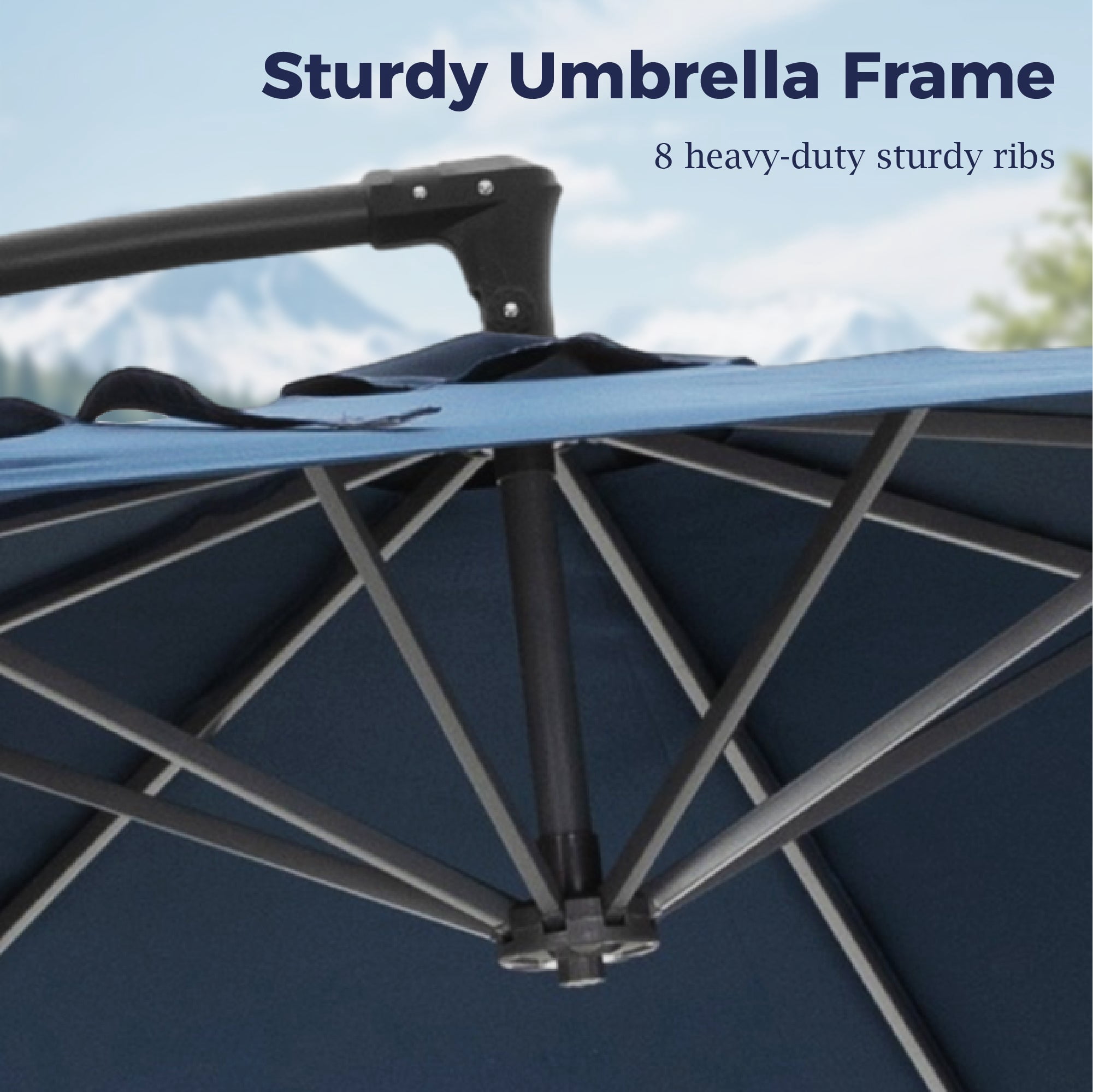Alpha Joy 10ft Outdoor Patio Offset Market Hanging Umbrella with 8 Steel Ribs & Cross Base(No Weight), Navy Blue