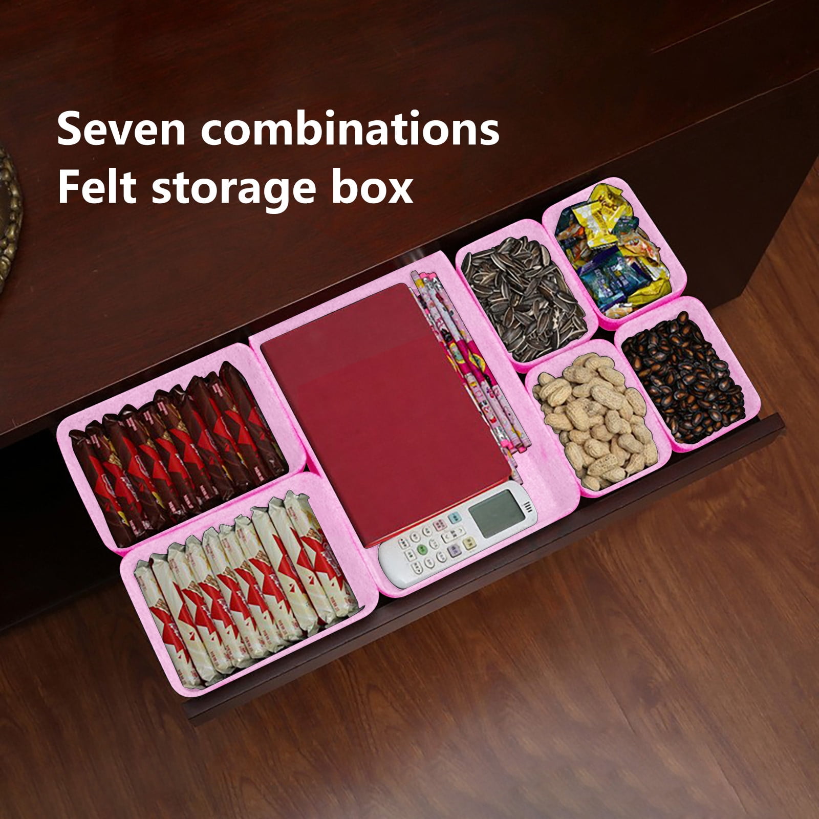 Tuphregyow Desk Drawer Organizer Tray Dividers Set,Kitchen Bathroom Office Drawer Organizers,Separators Shallow Felt Storage Bins Container for Makeup Juck Jewelry Utensils Tools Dresser,7 Pack