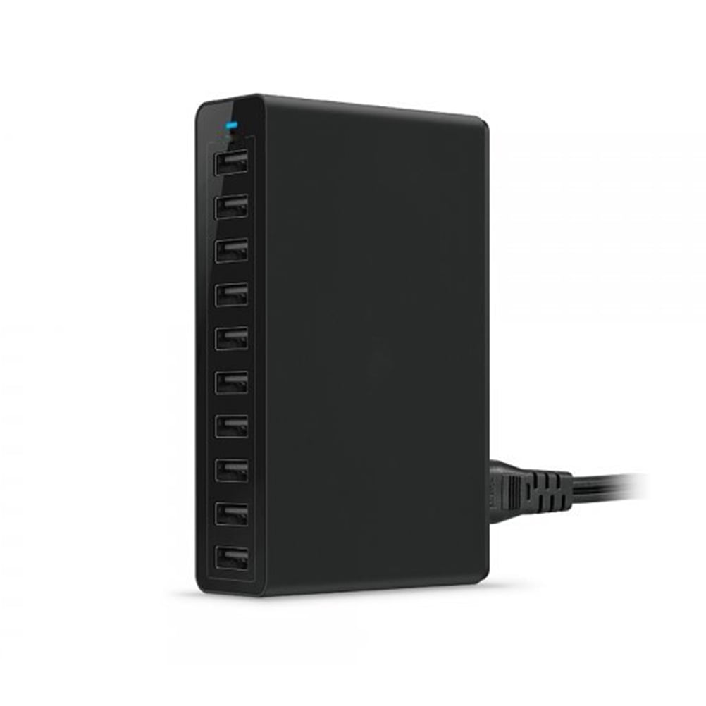 10 Port USB Charging Station Hub Multifunctional Fast Charger USB AC Power Desktop Wall Charger Organizer with US Plug (Black)