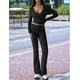 thumbnail image 5 of Conjunto Deportivo de 2 Piezas para Mujer, Camiseta de Larga, Pantalones Acampanados con Solapa, Chándal Informal, Negro, Talla M, 5 of 8