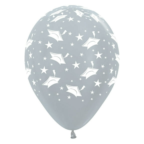 11 inch Sempertex Graduation - Metallic Silver Latex Balloons (6 Pack) - Party Supplies Decorations