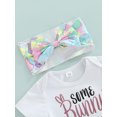 thumbnail image 4 of Jxzom Infant Baby Girls Easter Outfit 3 6 12 18 24 Months Short Sleeve Rabbit Print Romper Elastic Waist Shorts with Hairband 3Pcs Clothes Set, 4 of 7
