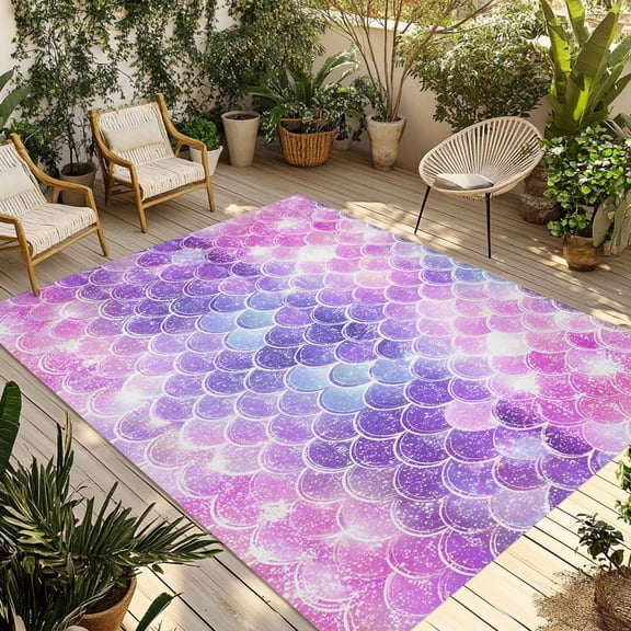 Purple Ombre Outdoor Rug for Patio/Deck/Porch, Non-Slip Large Area Rug 5 x 7 Ft, Colourful Gradual Modern Abstract Art Indoor Outdoor Rugs Washable Area Rugs, Reversible Camping Rug Carpet Runner