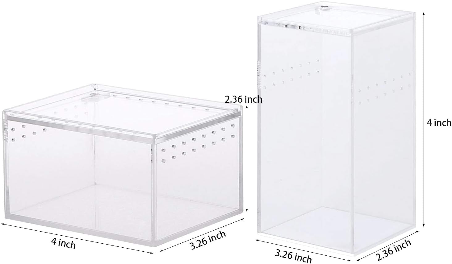 2 Pack Acrylic Reptile Terrarium Insect Tarantula Enclosure Tank Snail Spider Habitat Cage Mini Critter Keeper Insect Carrier Transparent Reptile Isopods Lizards Roach Invertebrates Insect Feeding Box