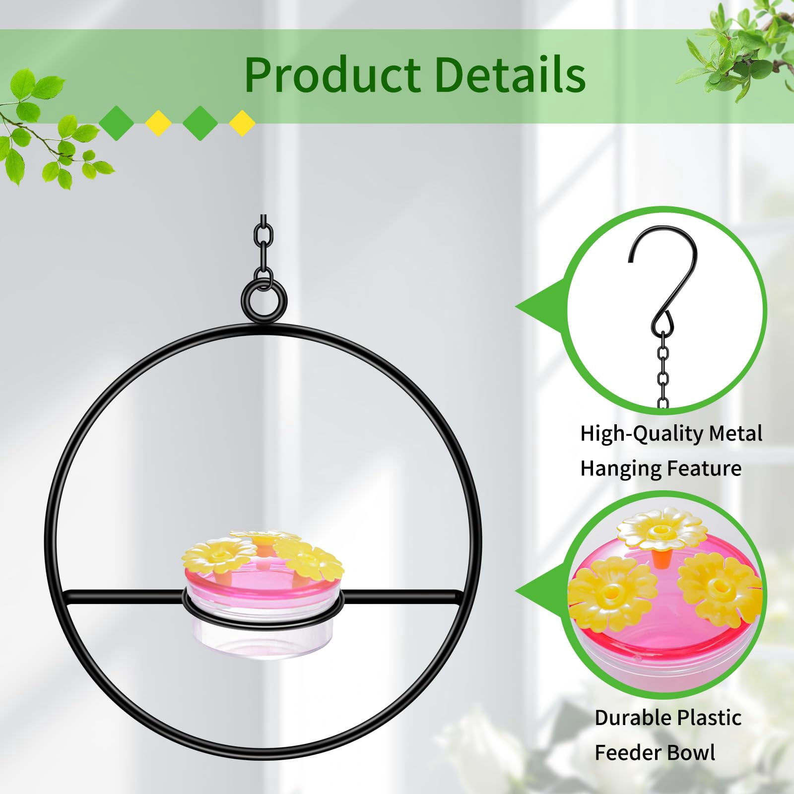 3 Pcs Hummingbird Feeders for Outdoors Hanging, Metal Nectar Feeders Circular Heart for Outdoors Hanging Ant and Bee Proof for Outside Garden, Backyard, Patio & Deck (Heart Shaped)