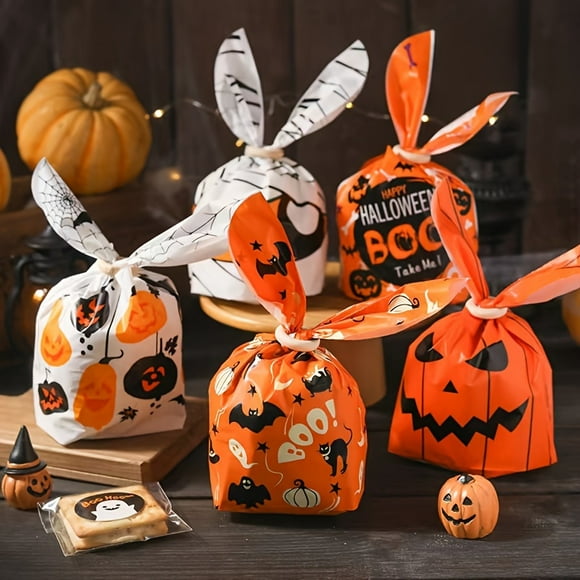 50 Pcs Sacs à Bonbons Lapin d'Halloween - Emballage Cadeau et Friandises à Thème Citrouille, Parfait pour les Fêtes et Célébrations de la Saint-Patrick