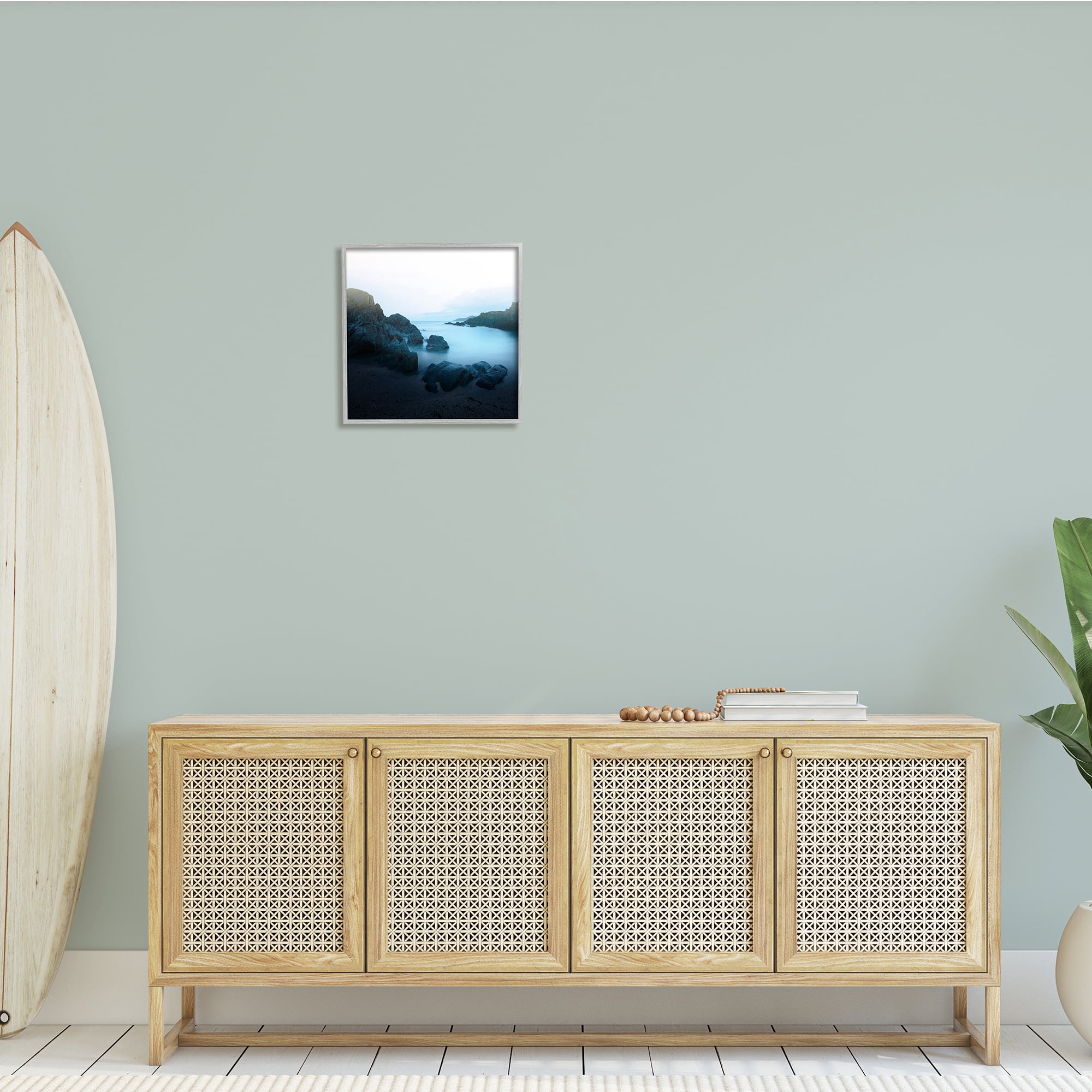 Stupell Indtries Blue Ocean Cove Cliff Landscape Morning Misty Sky,17 x 17,Design by Ian Winstanley