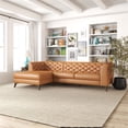 thumbnail image 4 of Flore Modern Tufted Living Room Genuine Leather Sectional Sofa in Cognac Tan, 4 of 7