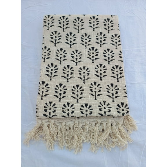 Handmade Throw Handblock print Throw Cotton Throw Blanket Sofa Décor Room Décor Tassels Hand Loomed Block Print Cotton Twin, Queen size