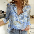 thumbnail image 2 of Helii 3/4 Length Sleeve Womens Tops Casual Floral Printed Button Down Shirts Loose Fit Breathable Work Shirt Summer Outfits for Travel Vacation 2026 New (Blue 3XL), 2 of 7