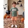 thumbnail image 6 of Loicainy Toddler Kids Boy Halloween Outfit 12 18 24 Months 2T 3T 4T 5T Short Sleeve Pumpkin Embroidery Tops and Plaid Shorts Clothes Set, 6 of 9
