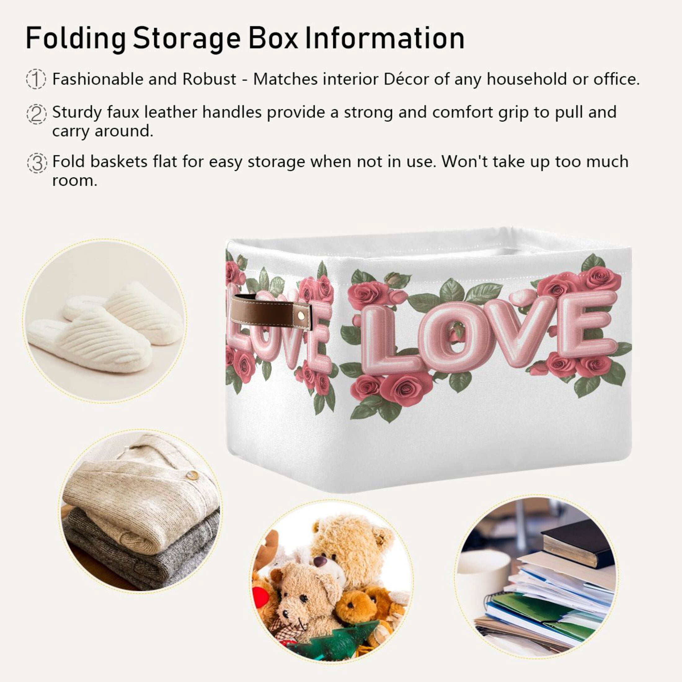 Ryvnso Valentine Day-a1 Storage Basket Large Bin Foldable Boxes Toys Organizer 14.2x10.2x8.3in 2 PCs