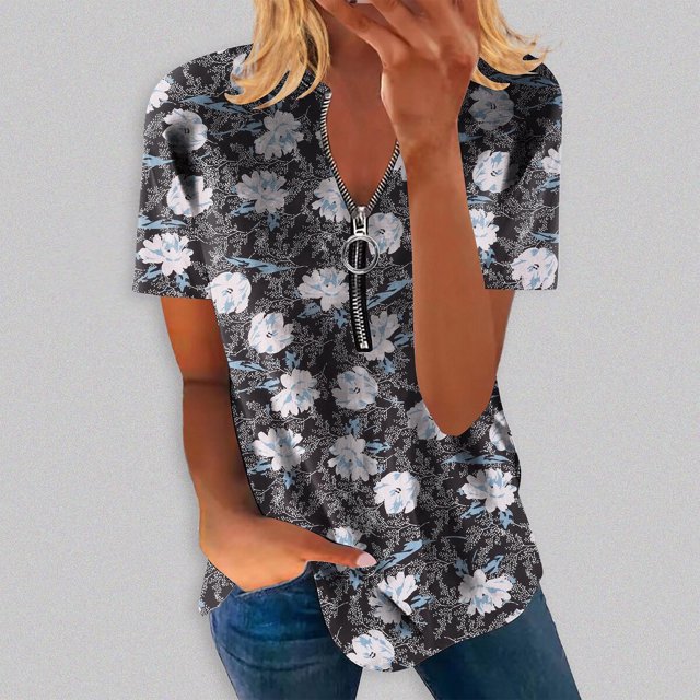 Mode Décontractée pour Femmes Chemises Imprimées Manches Courtes Tee-Shirts Amples Tunique Blouse Hauts pour Femmes Hauts Manches Courtes pour Femmes Imprimé Floral Hauts pour Femmes