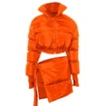 thumbnail image 2 of Sedceaty 2 Pieces Female Suit Set, Solid Color Stand Collar Long Sleeve Crop Tops+ Split Skirt for Fall Winter, Black/Orange, S/M/L, 2 of 5