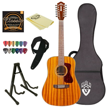 Guild D-1212E NAT Twelve String Acoustic-Electric Dreadnought All Mahogany Guitar with Guild Polyfoam Case and ChromaCast (Best All Mahogany Guitar)