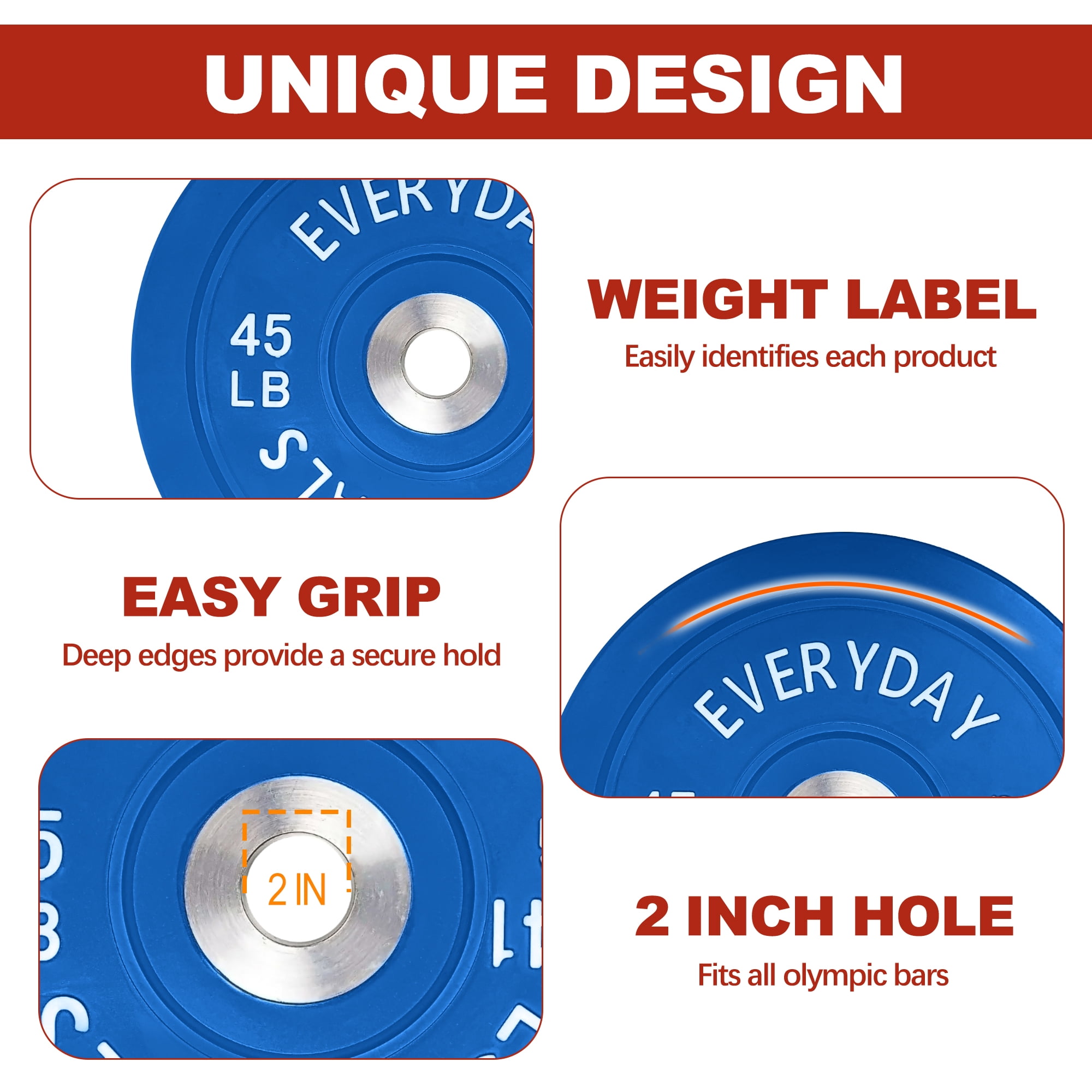 FlexWave 2-Inch Olympic Bumper Weight Plate，with Steel Hub, Multicolored, Multiple Sizes，Single & Pair, for Strength Training & Home Gym