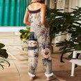 thumbnail image 4 of Women's Vintage Cotton Linen Overalls with Christmas Print - Casual Loose Jumpsuit with Shoulder Straps & Pockets, Khaki, Size XL, 4 of 5