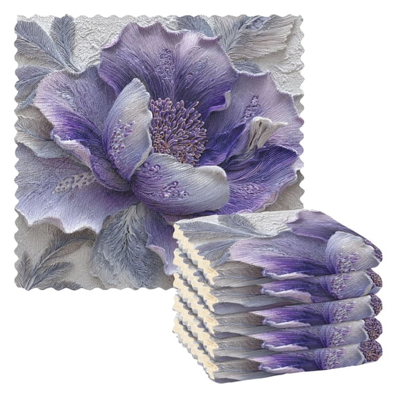 6 Pieces of Kitchen Towels 11x11Inch Kitchen Dish Cloths Kitchen Dish Towels Reuseable Cleaning Cloths Beautiful Purple Flowers