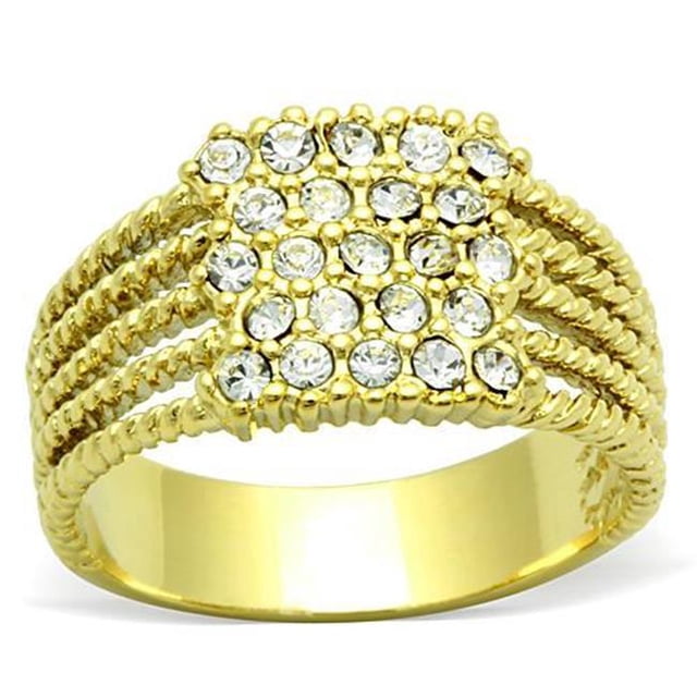 Women IP Gold Stainless Steel Ring with Top Grade Crystal in Clear - Size 6