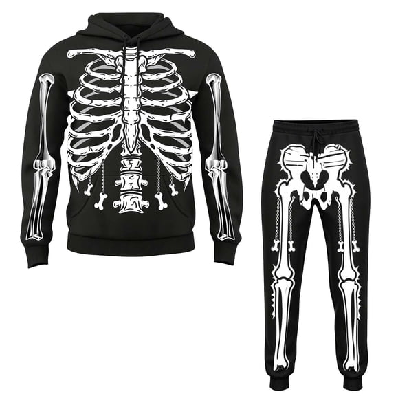 Mens Halloween Skeleton Print Hoodies Funny Sweatshirts and Pants 2 Pieces Matching Sets Black S