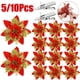 thumbnail image 4 of 5/10 piezas de 14 cm de flores navideñas rosas con purpurina para decoración del árbol de Navidad, adornos de Feliz Año Nuevo, decoración navideña para el hogar, Navidad, 4 of 5