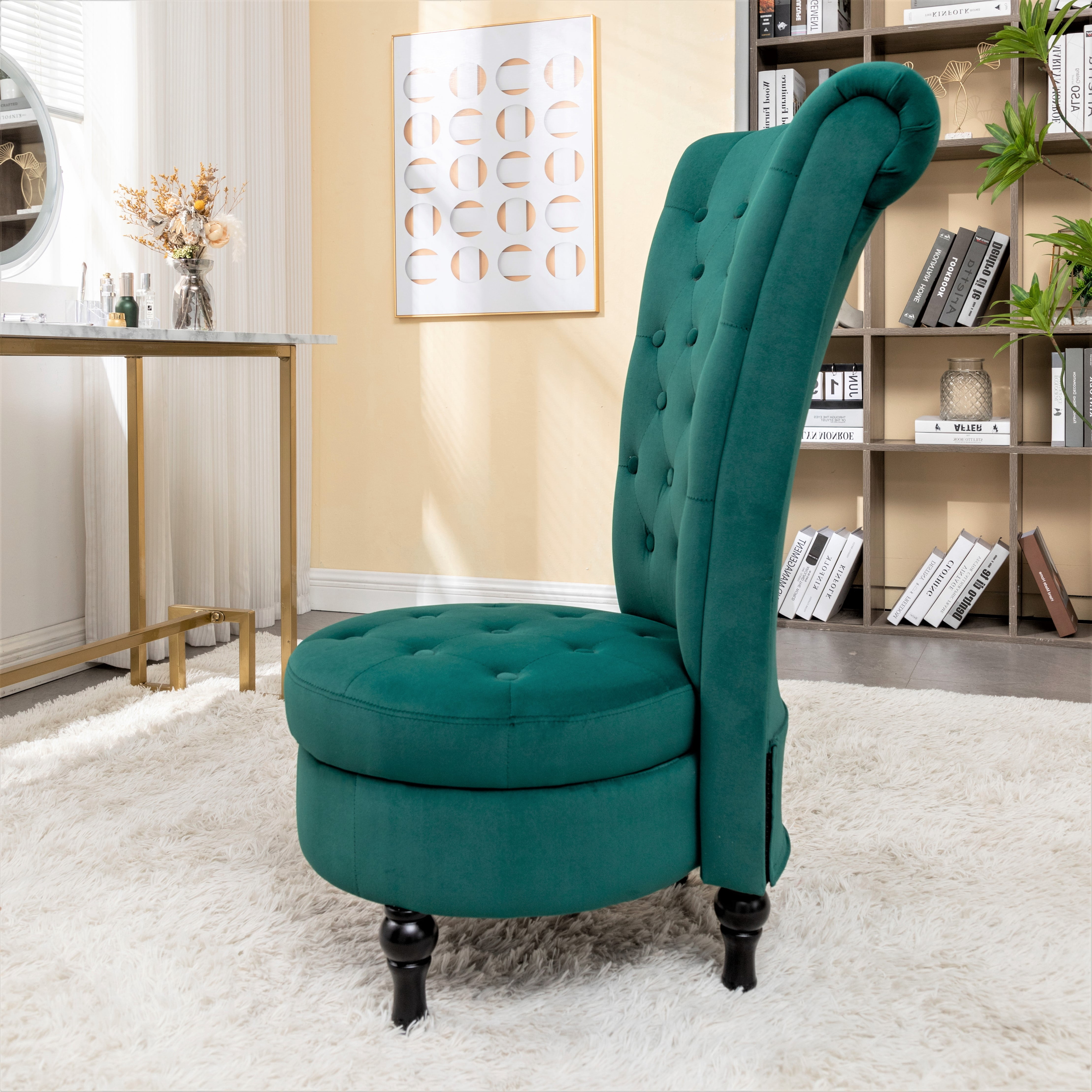 US Pride Furniture Gosser 20" Wide Velvet High Back Vanity Chair, Green