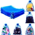thumbnail image 1 of 100 bolsas de regalo de 12,7 x 18,8 cm, azules, de organza transparente, con cordón de satén para recuerdos de baby shower, decoración de fiestas, bodas, cartas, joyas y regalos navideños para niños., 1 of 8