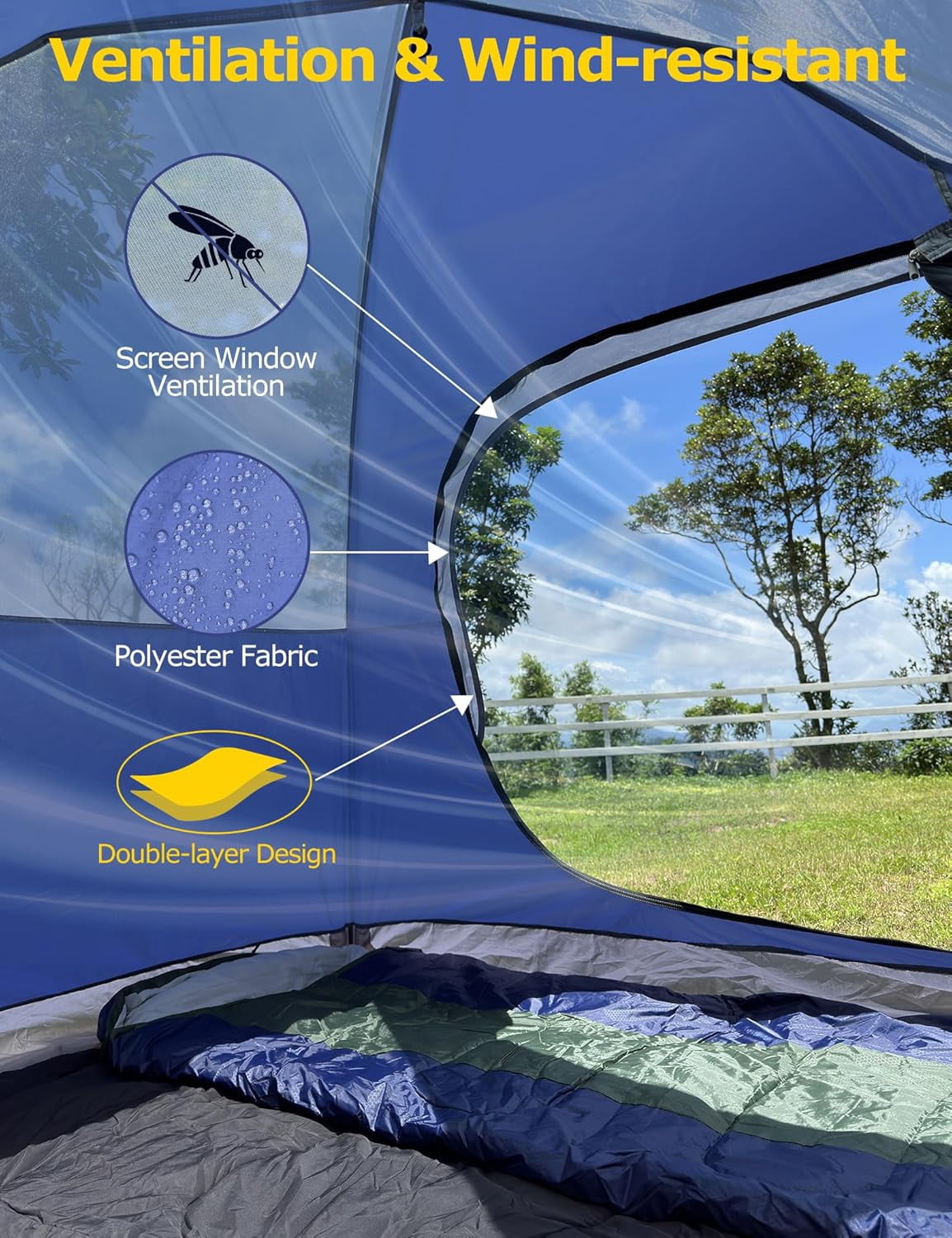 Camping Tents 4 Person Instant Pop Up Tent for Camping Waterproof Cabin Tents for Camp Easy Set up 2 in 1 Family Dome Tent with Rainfly Sun Shelter for Hiking & Traveling & Beach